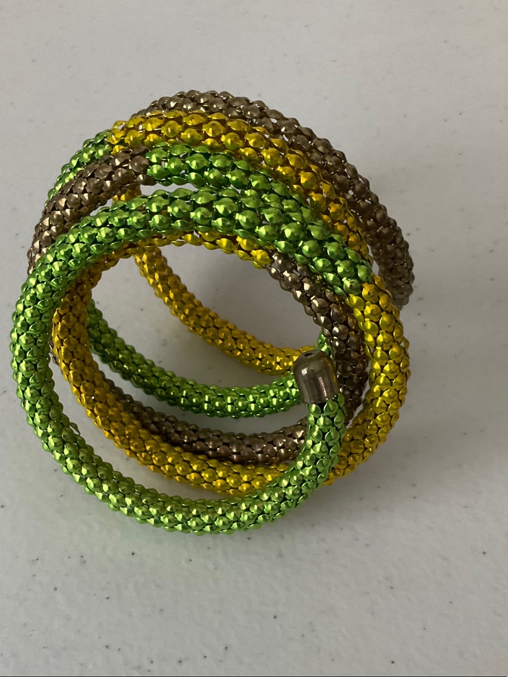 Stackable Braided Sparkle Bracelets in Green, Yellow, and Gold